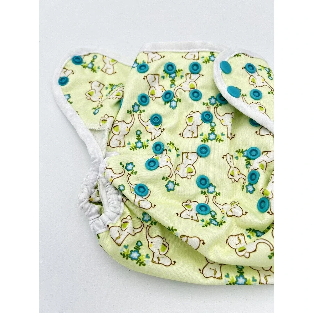 Baby Diaper‎ Cover Adjustable Snaps Elephant & Blue Flowers Print One Size NEW